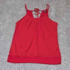 New Express Tank Halter Top Women Small Vibrant Red Pleated Neckline Sleeveless